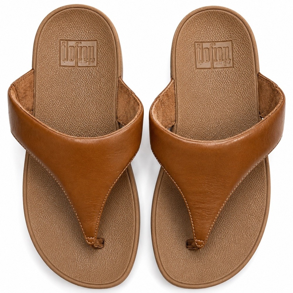 FitFlop Lulu Leather Toe Post Sandals Womens 8 Brown Comfort Flip Flops